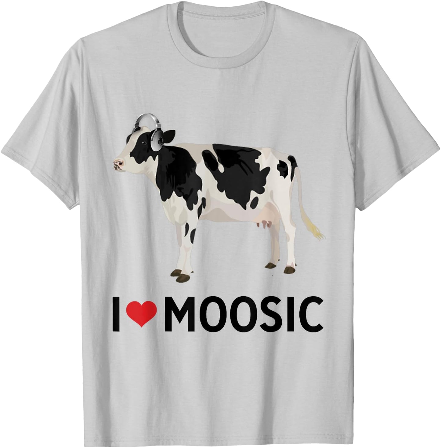 I Love Music Headphones Cow "I Heart Moosic" Funny Pun T-Shirt - T-Shirt | Ash