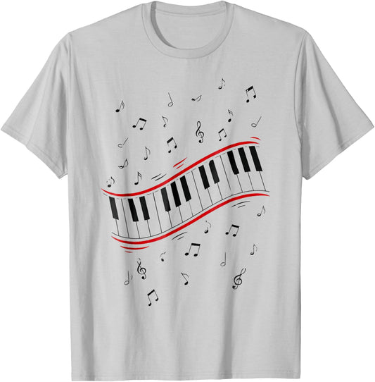 Retro Piano Keyboard Music Notes 80s Vibe T-Shirt - T-Shirt | Ash
