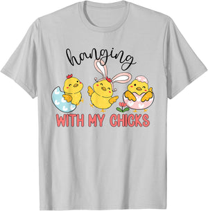 Cute Easter Chicks , Hanging With My Chicks Easter 2023 T-Shirt - T-Shirt | Ash
