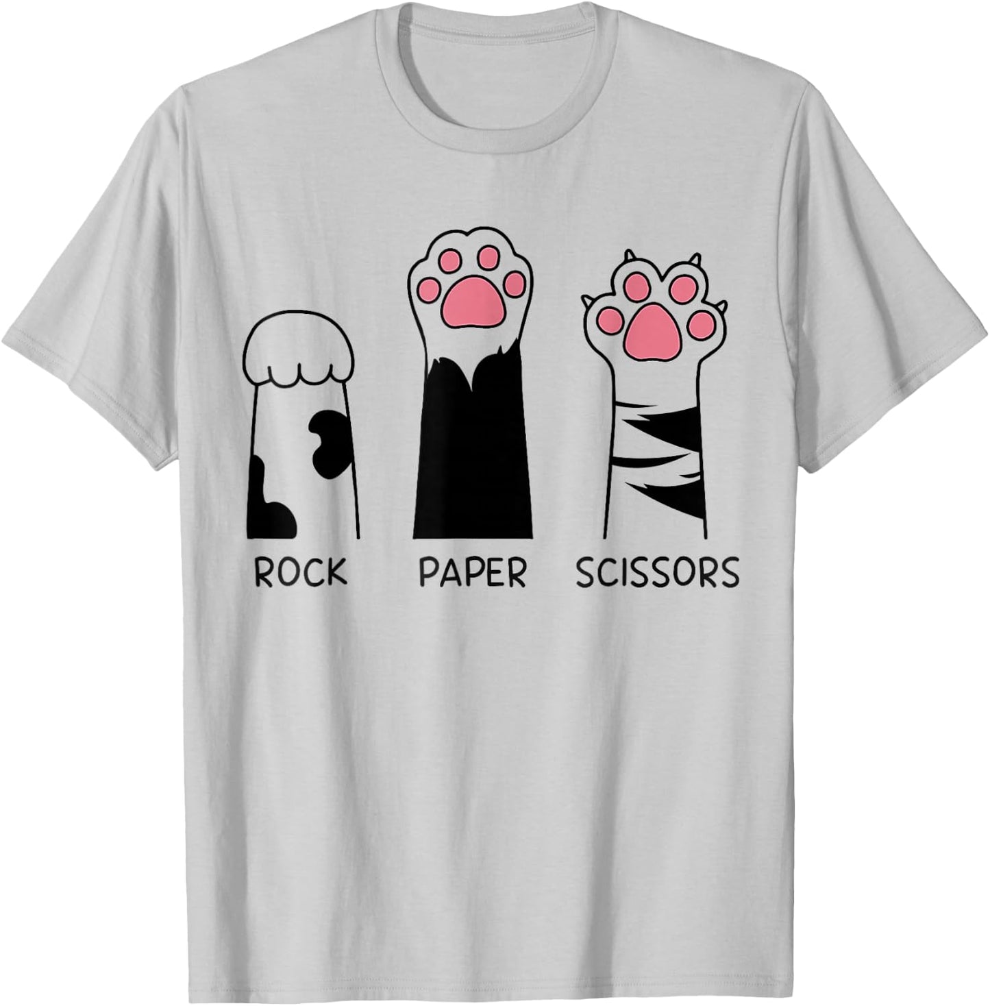 Rock Paper Scissors Cat Paws Cute Kitten Lover Cat T-Shirt - T-Shirt | Ash