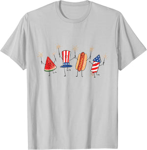 Retro American Watermelon Hotdog Firework Rocket 4th of July T-Shirt - T-Shirt | Ash