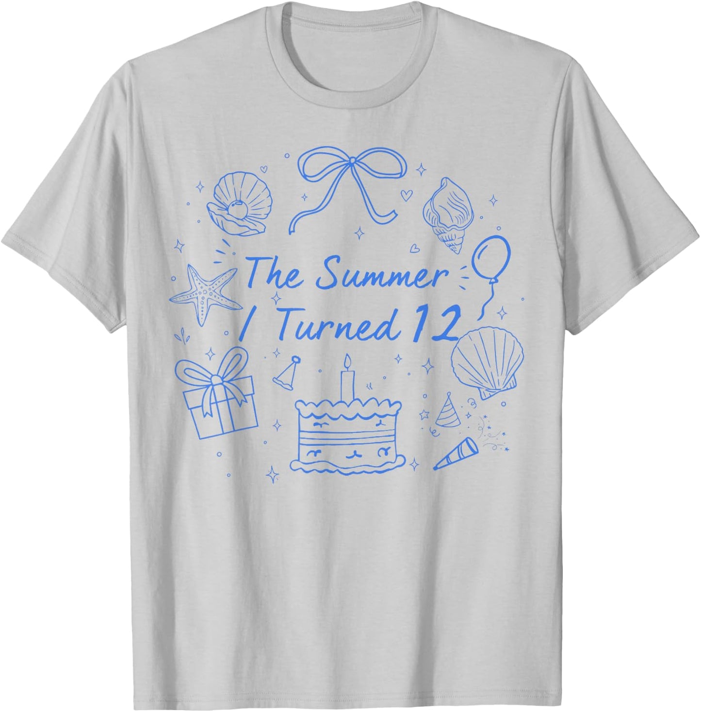 Summer I Turned 12 Coastal Bow Seashell 12th Birthday Girl T-Shirt - T-Shirt | Ash