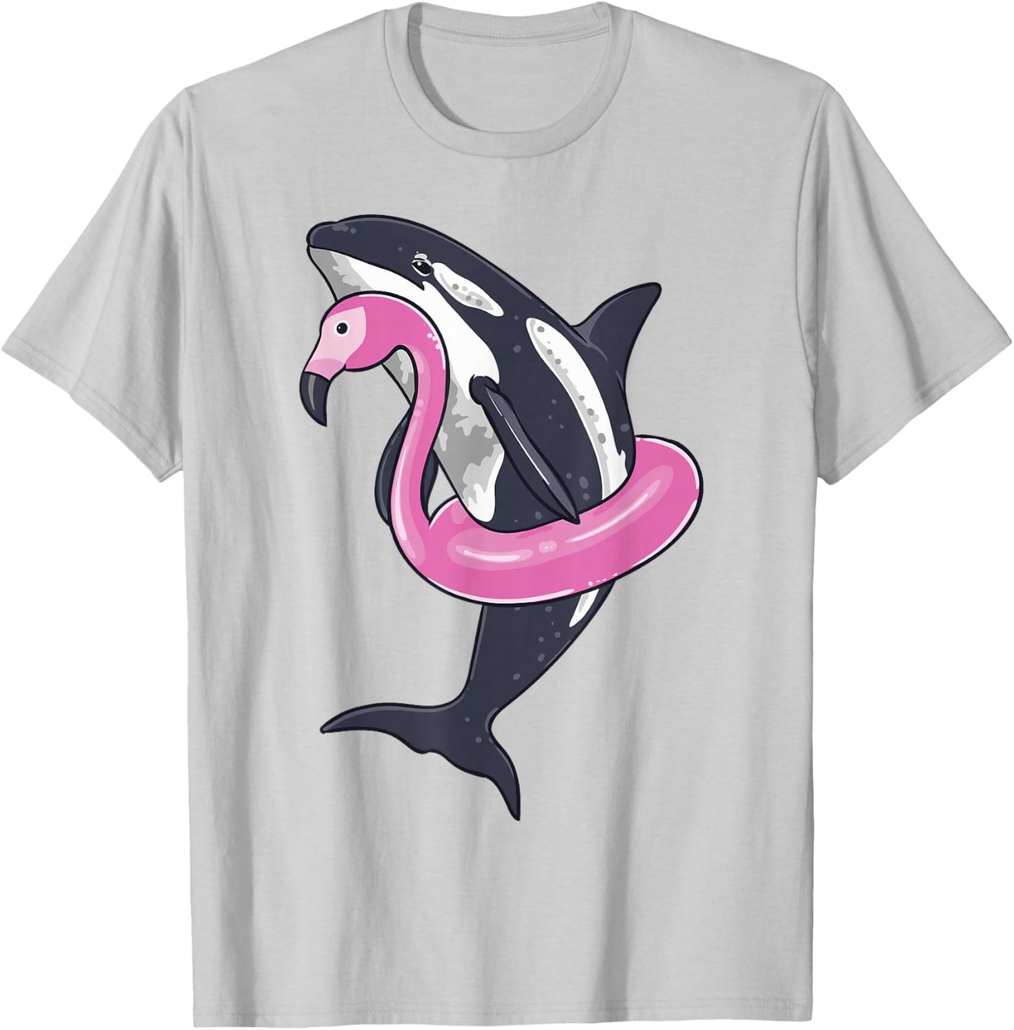 Funny Orca Flamingo Pool Party Men Women Kids Beach Summer T-Shirt - T-Shirt | Ash