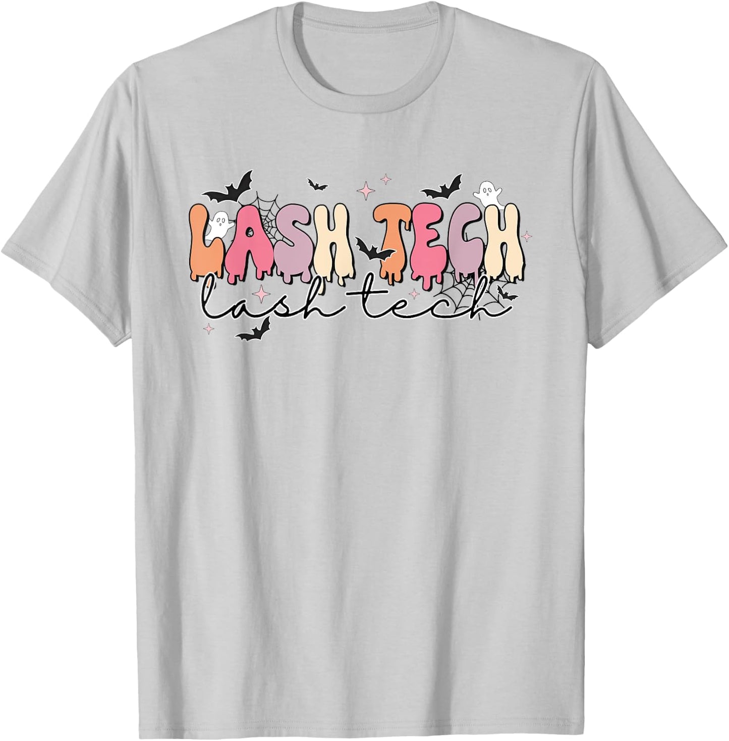 Lash Tech Halloween Ghost & Bat Cosmetologist Eyelash Tech T-Shirt - T-Shirt | Ash