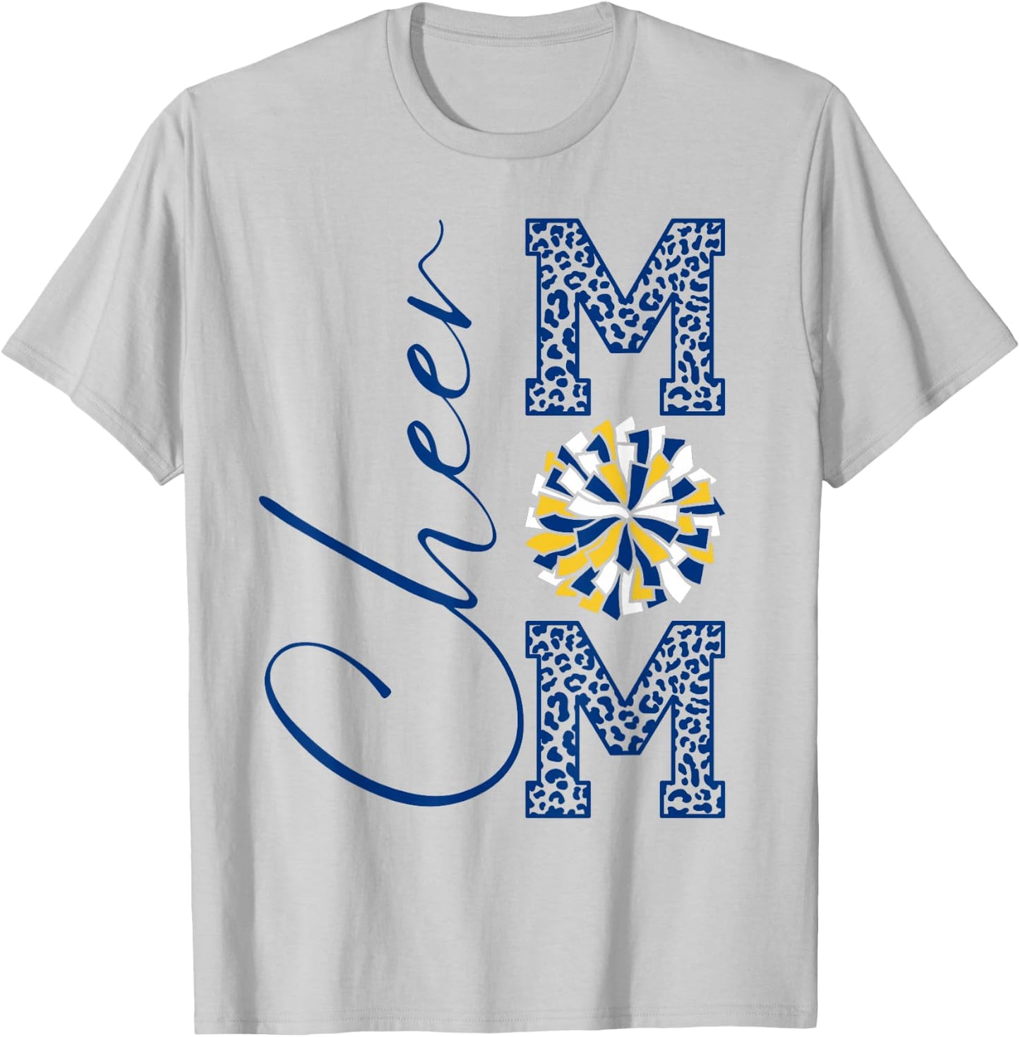 Cheer Mom | Blue, Gold, White | Leopard Print , grey, S T-Shirt - T-Shirt | Ash