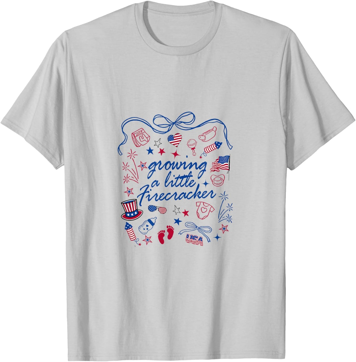 Retro Growing A.Little Firecracker 4th Of.July Pregnancy T-Shirt - T-Shirt | Ash