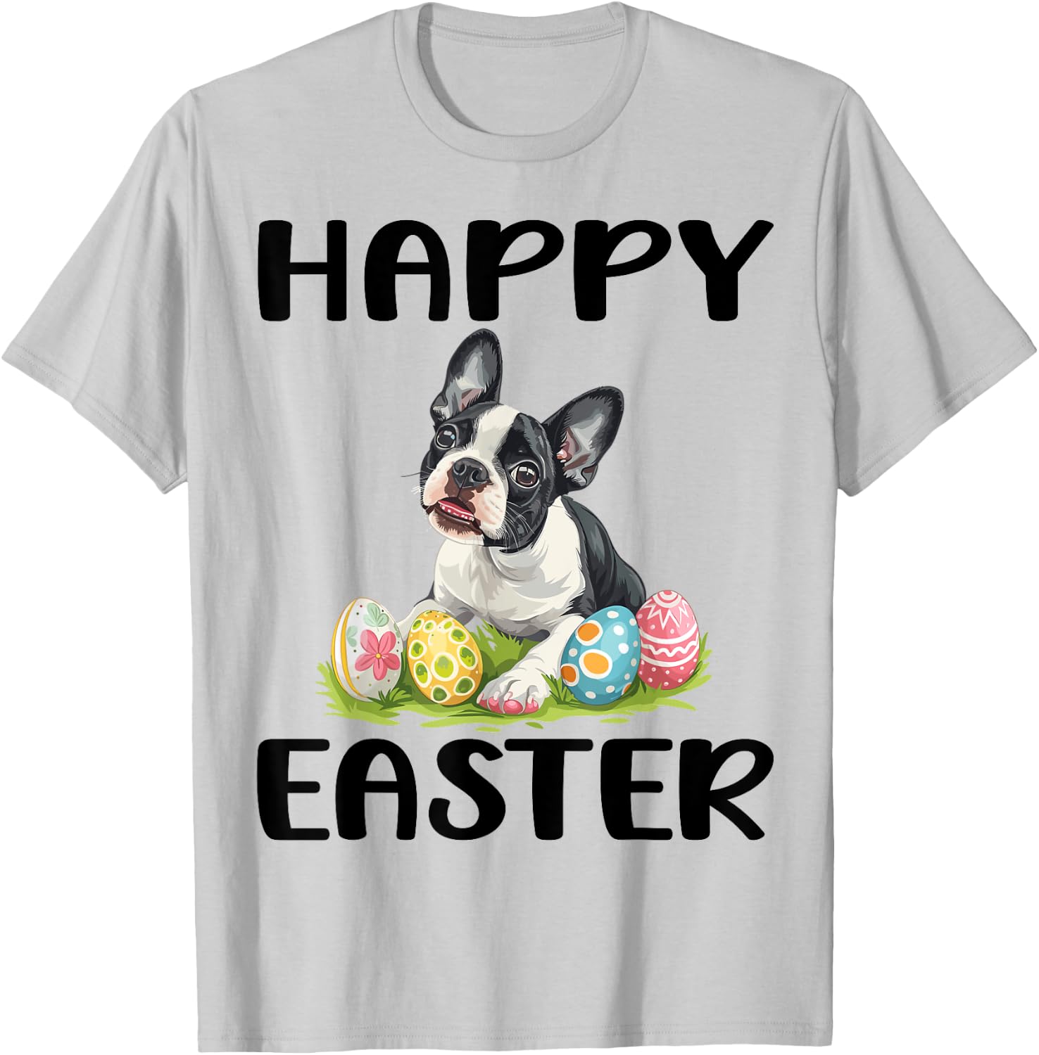 Boston Terrier Dog Breed Happy Easter Men Women Kids T-Shirt - T-Shirt | Ash