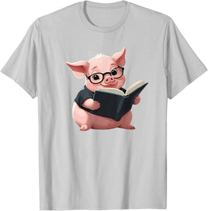 Cute Pig is reading a Book, Reading Pig T-Shirt - T-Shirt | Ash