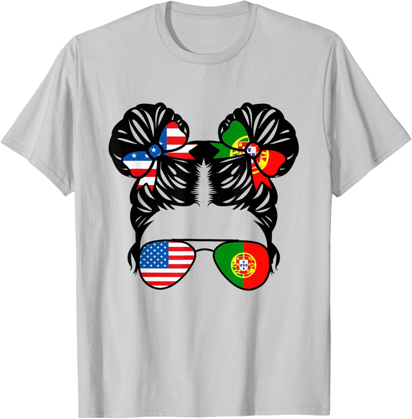 Half American Half Portuguese Girl USA Portugal Flag Patriot T-Shirt - T-Shirt | Ash