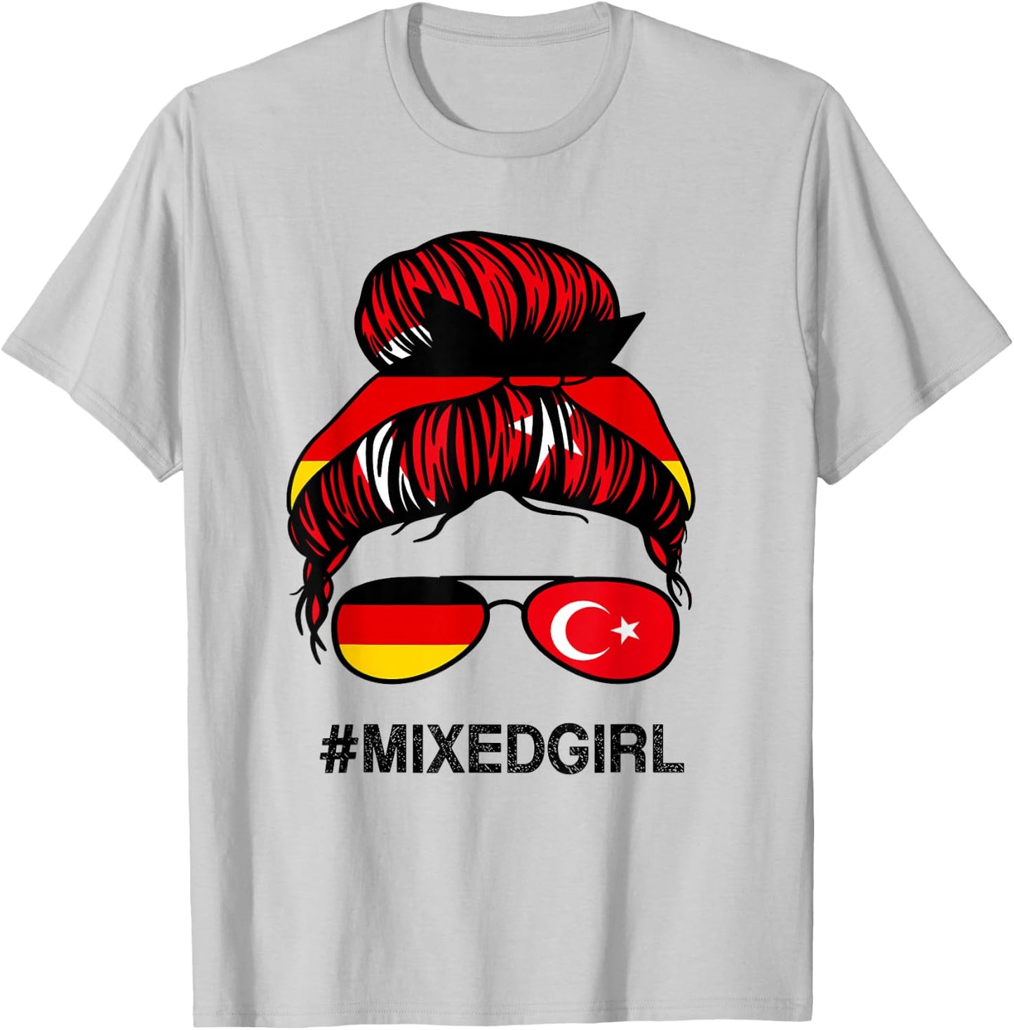 Türkei Deutschland Flagge Türkisch Deutsch Unordentlicher Dutt T-Shirt - T-Shirt | Ash