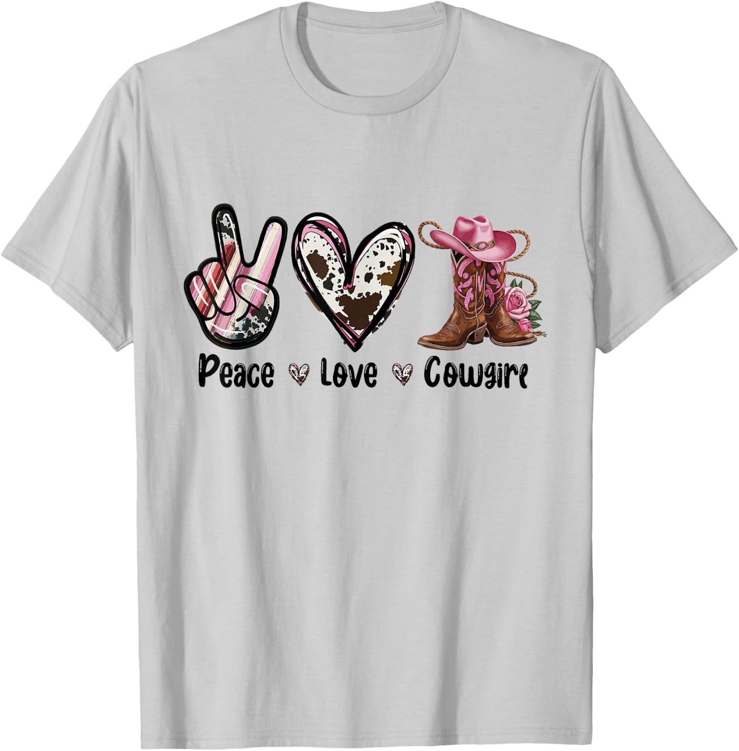 Peace Love Cowgirl Western Cowgirl Boots and Hat Country , white, S T-Shirt - T-Shirt | Ash