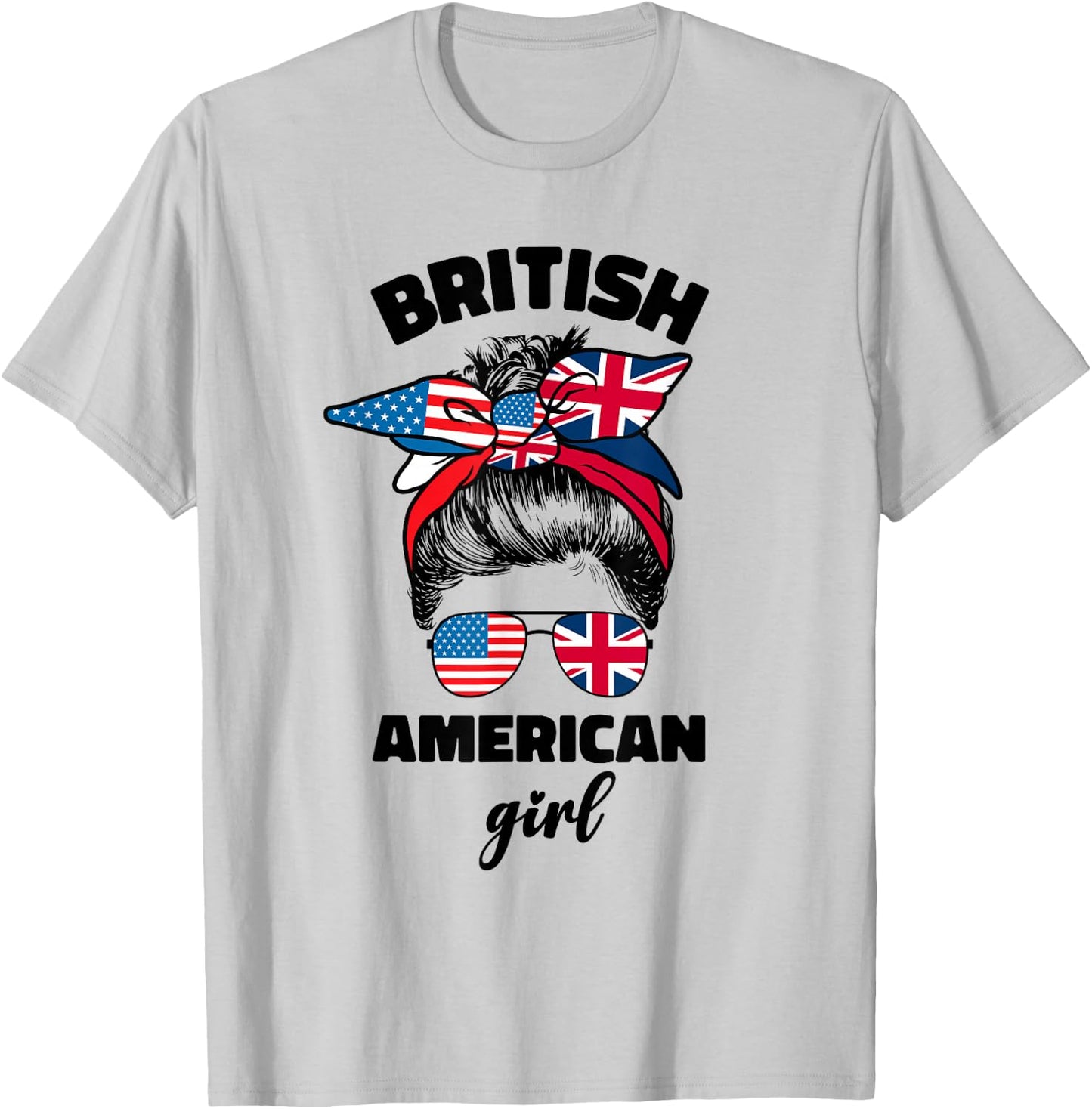 Half American British America Great Britain Uk Usa Flag Girl T-Shirt - T-Shirt | Ash