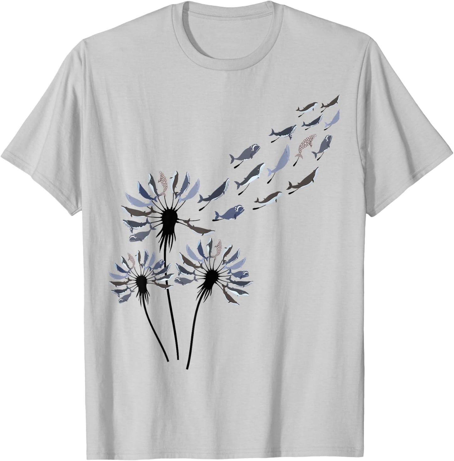 Flower Dandelion Whales Shirt for Whale Lover | Whale T-Shirt - T-Shirt | Ash