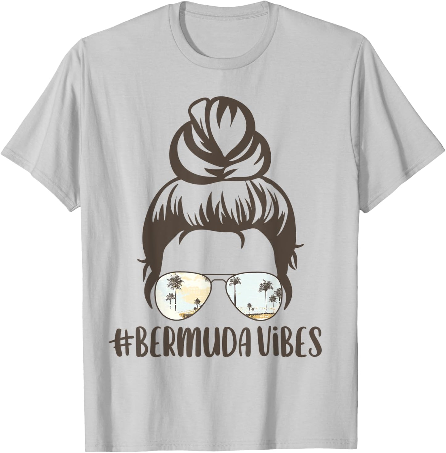 Bermuda Tropical Island Messy Bun Vibes Palm Tree Sunset T-Shirt - T-Shirt | Ash