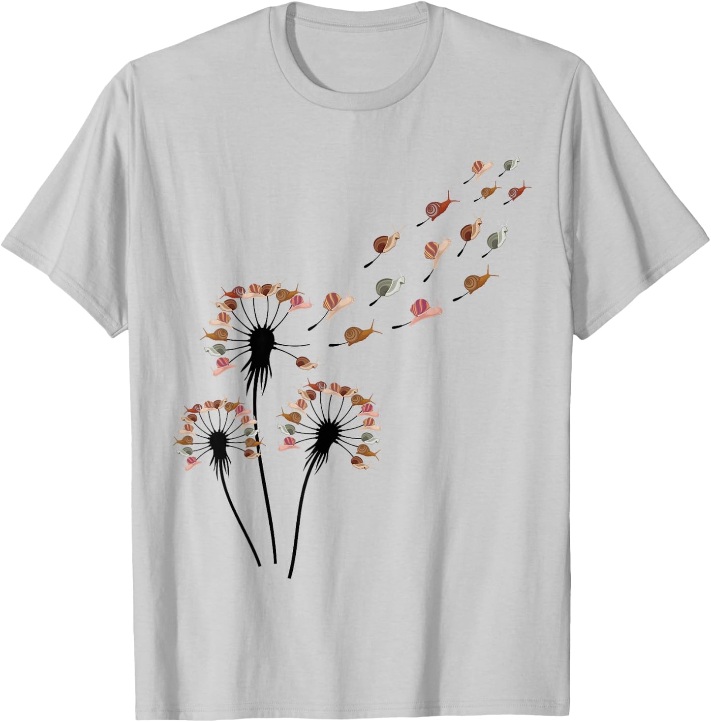 Snail Shirts -Adults Dandelion Snail , Grey, Small T-Shirt - T-Shirt | Ash