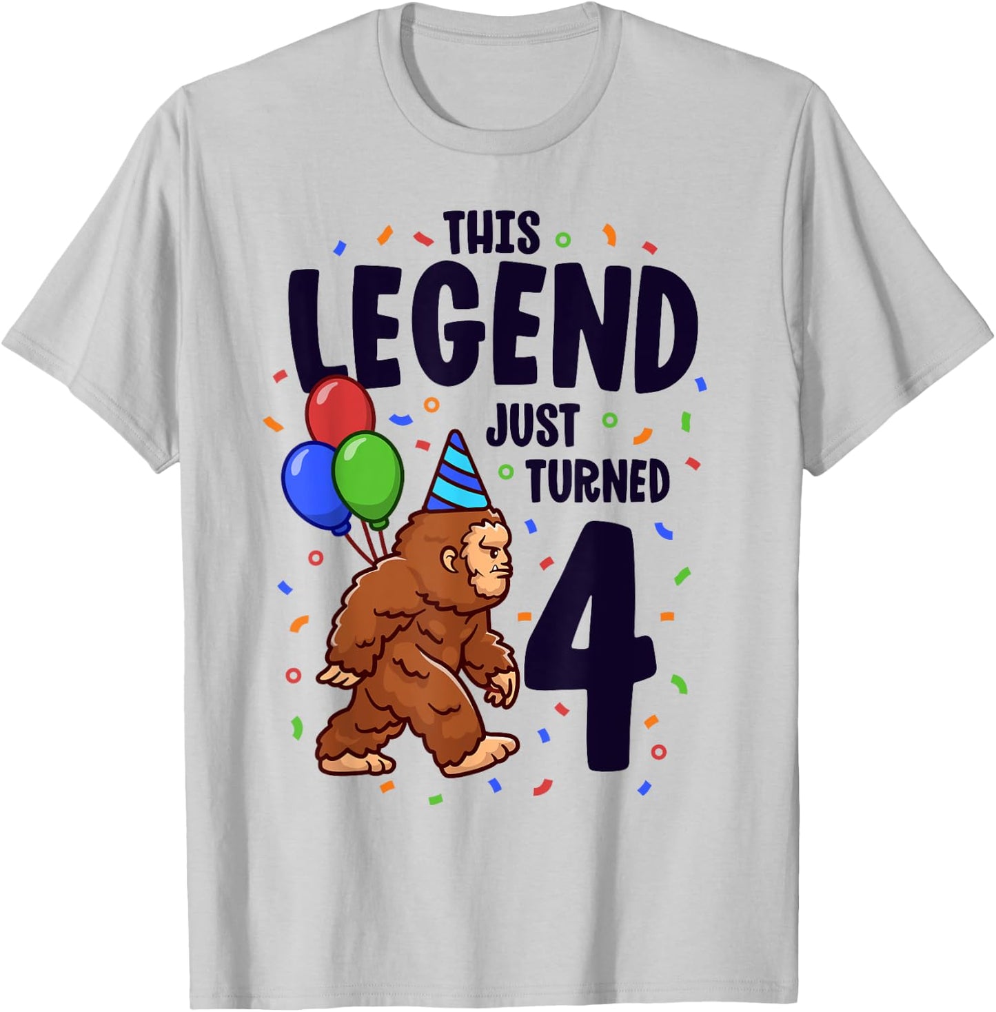 Bigfoot Birthday Party 4 Years Old Sasquatch Theme Boys T-Shirt - T-Shirt | Ash