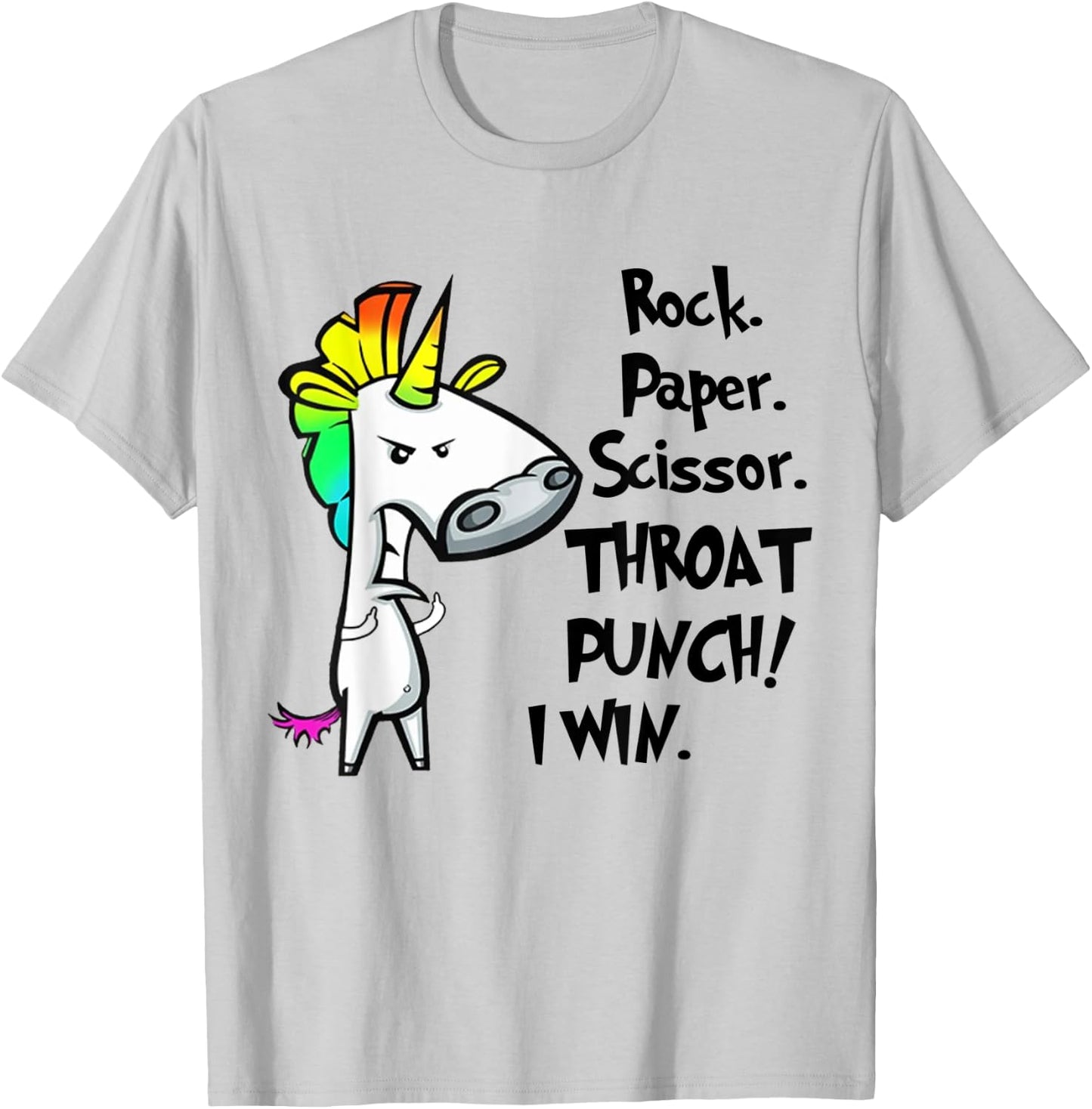 Unicorn Rock Paper Scissors Throat Punch I Win T-Shirt - T-Shirt | Ash
