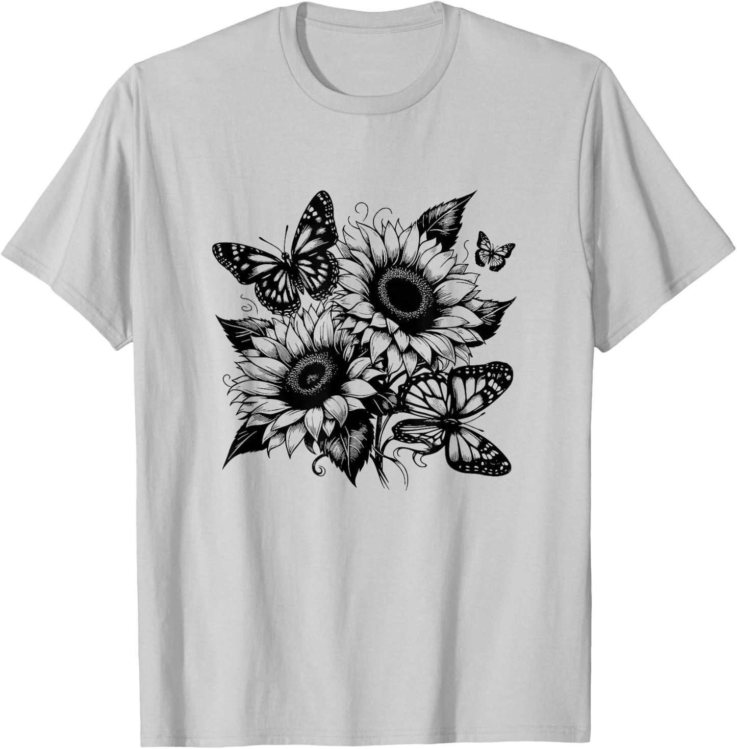 Butterfly Sunflower Graphic Design , gray T-Shirt - T-Shirt | Ash