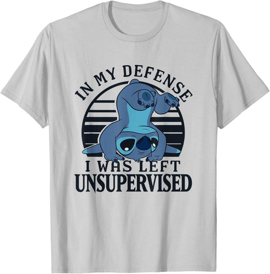 Disney Lilo & Stitch I was Left Unsupervised Retro Stripes T-Shirt - T-Shirt | Ash