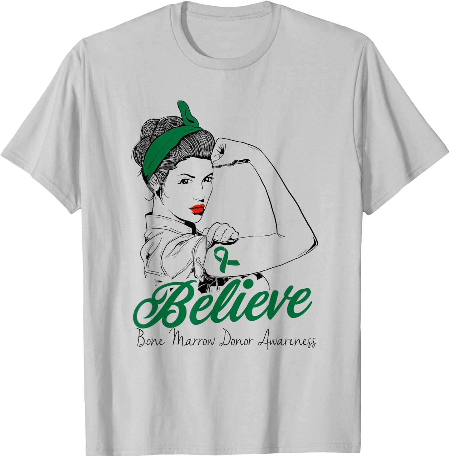 Bone Marrow Donor Unbreakable Green Ribbon Superhero Gift T-Shirt - T-Shirt | Ash