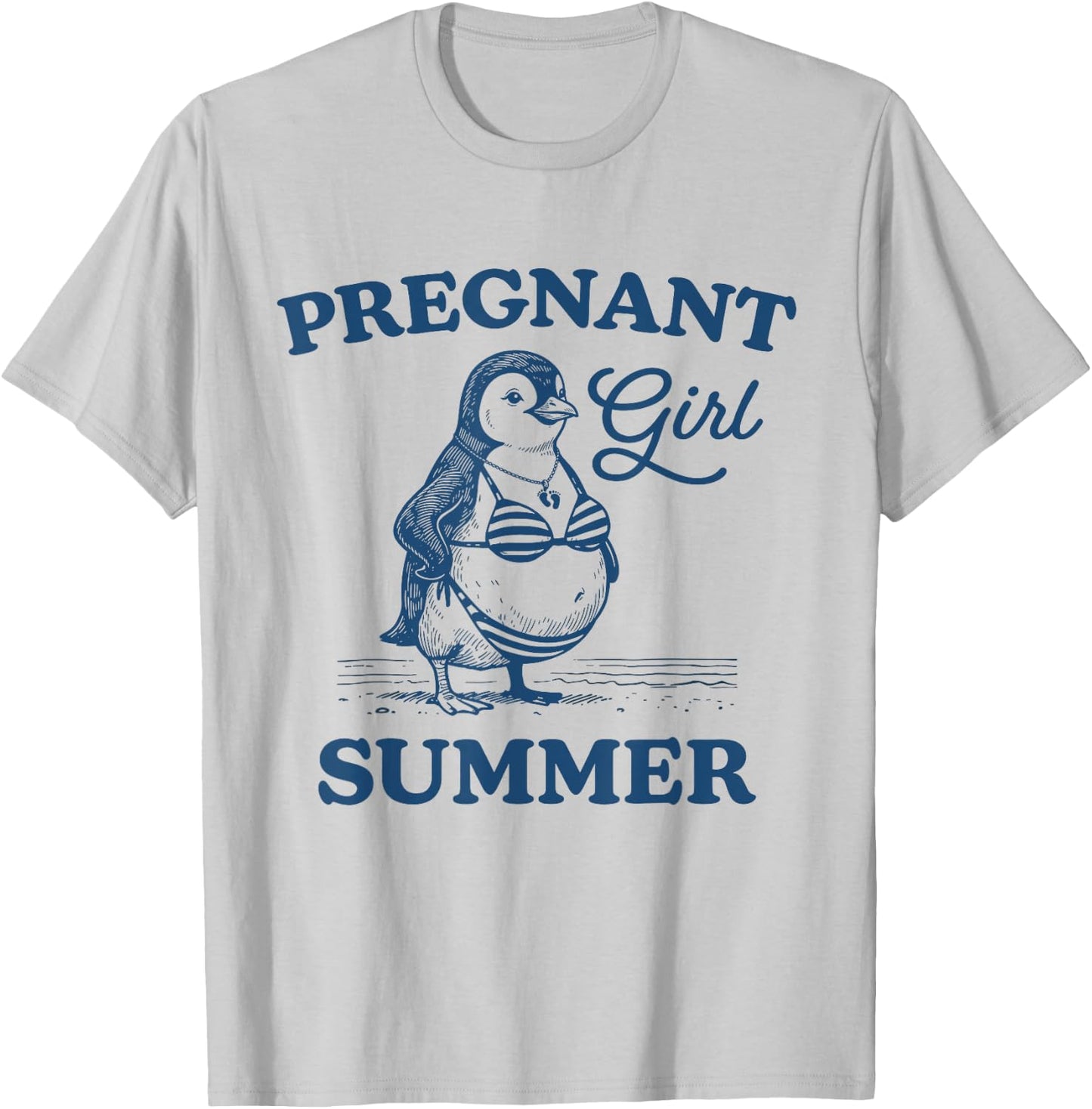 Pregnant Girl Summer Funny Baby Announcement Penguin Mom T-Shirt - T-Shirt | Ash