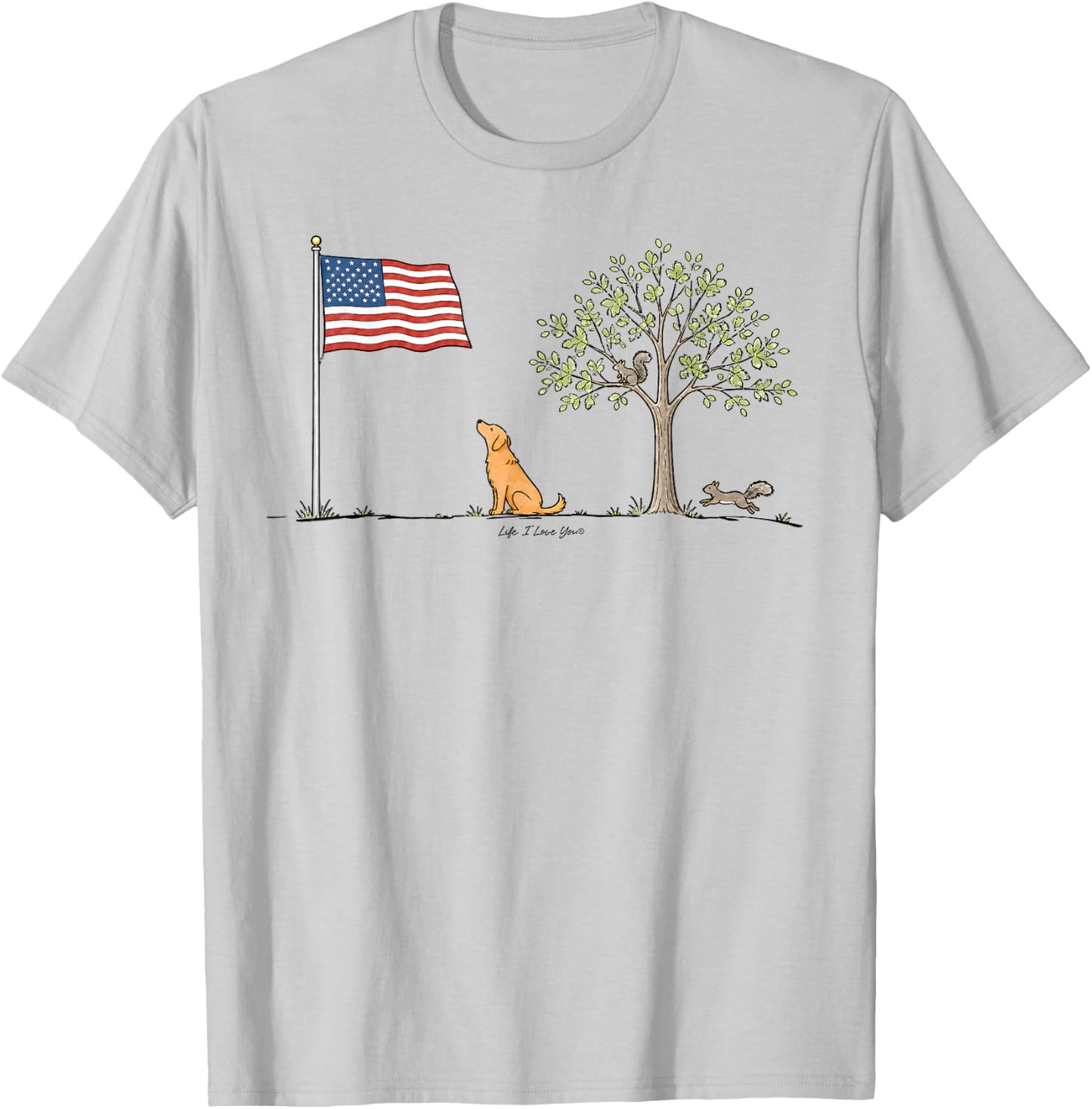 Patriotic American Flag Dog Lovers 4th of July T-Shirt - T-Shirt | Ash
