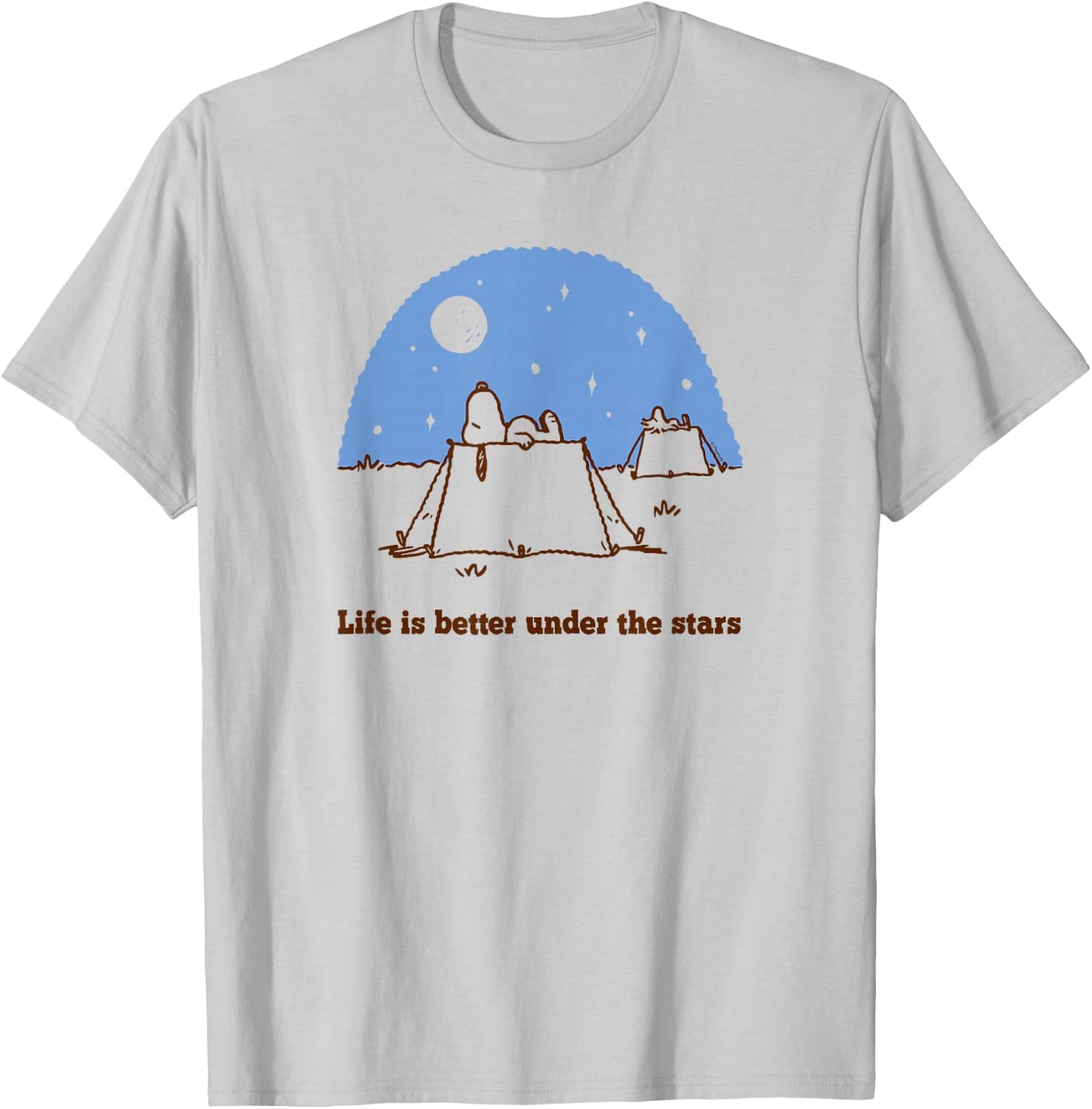 Peanuts - Snoopy Woodstock Camping Under Stars T-Shirt - T-Shirt | Ash