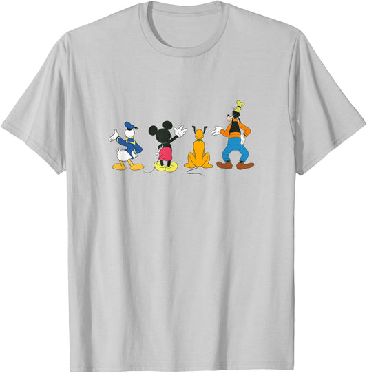 Disney Mickey And Friends Retro Backside Best Friend Line Up T-Shirt - T-Shirt | Ash