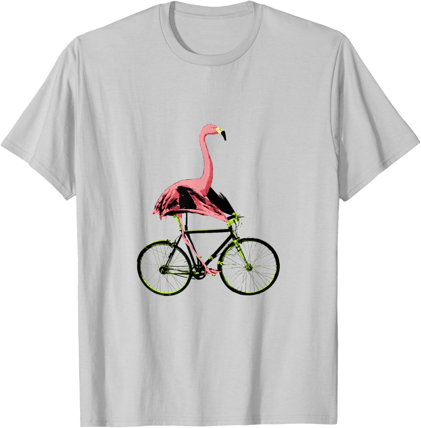 Flamingo on a Bicycle, Funny Cycling Item for a Cyclist T-Shirt - T-Shirt | Ash