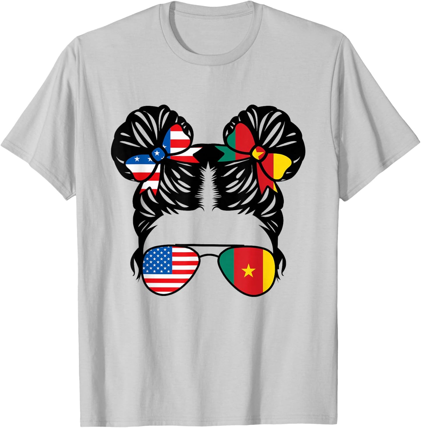 Half American Cameroonian Girl USA Cameroon Flag Patriot T-Shirt - T-Shirt | Ash