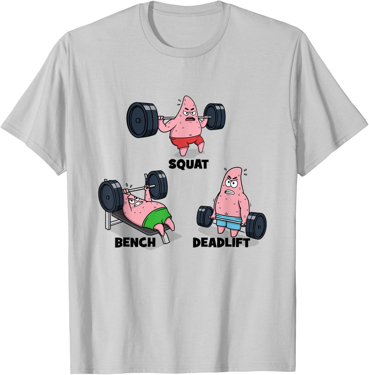 Patrick - Squat, Bench, Deadlift, Funny Cartoon Powerlifting T-Shirt - T-Shirt | Ash