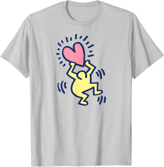 Keith Haring Tanzender Mann mit Herz-Kunstwerk T-Shirt - T-Shirt | Ash