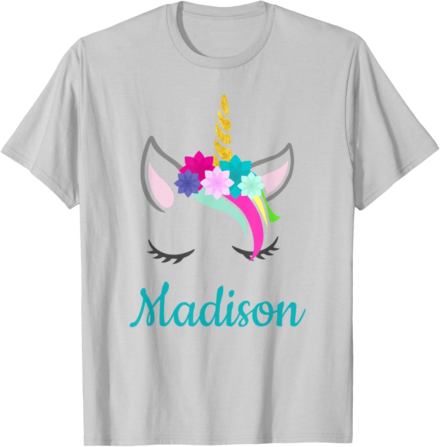 Madison Rainbow Unicorn Name T-Shirt - T-Shirt | Ash