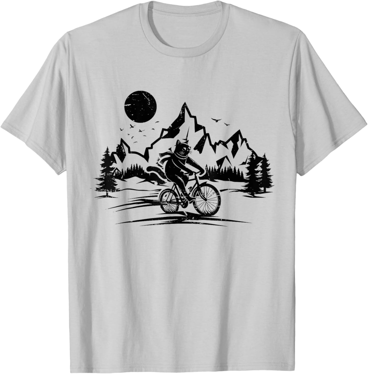 Funny Cat Riding Bicycle Vintage Mountain Biking Cat Biker Men Women Girls Kids T-Shirt - T-Shirt | Ash