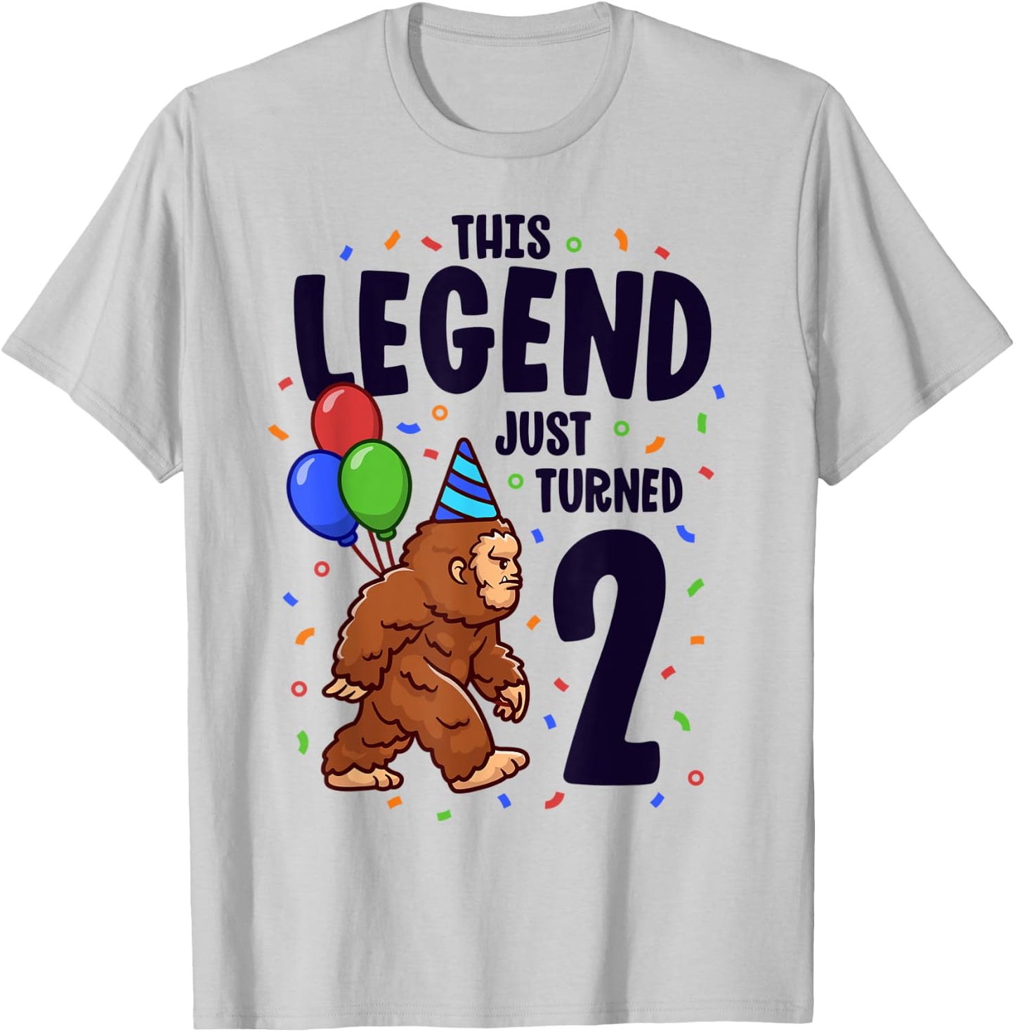 Bigfoot Second Birthday Party 2 Years Old Sasquatch Theme T-Shirt - T-Shirt | Ash