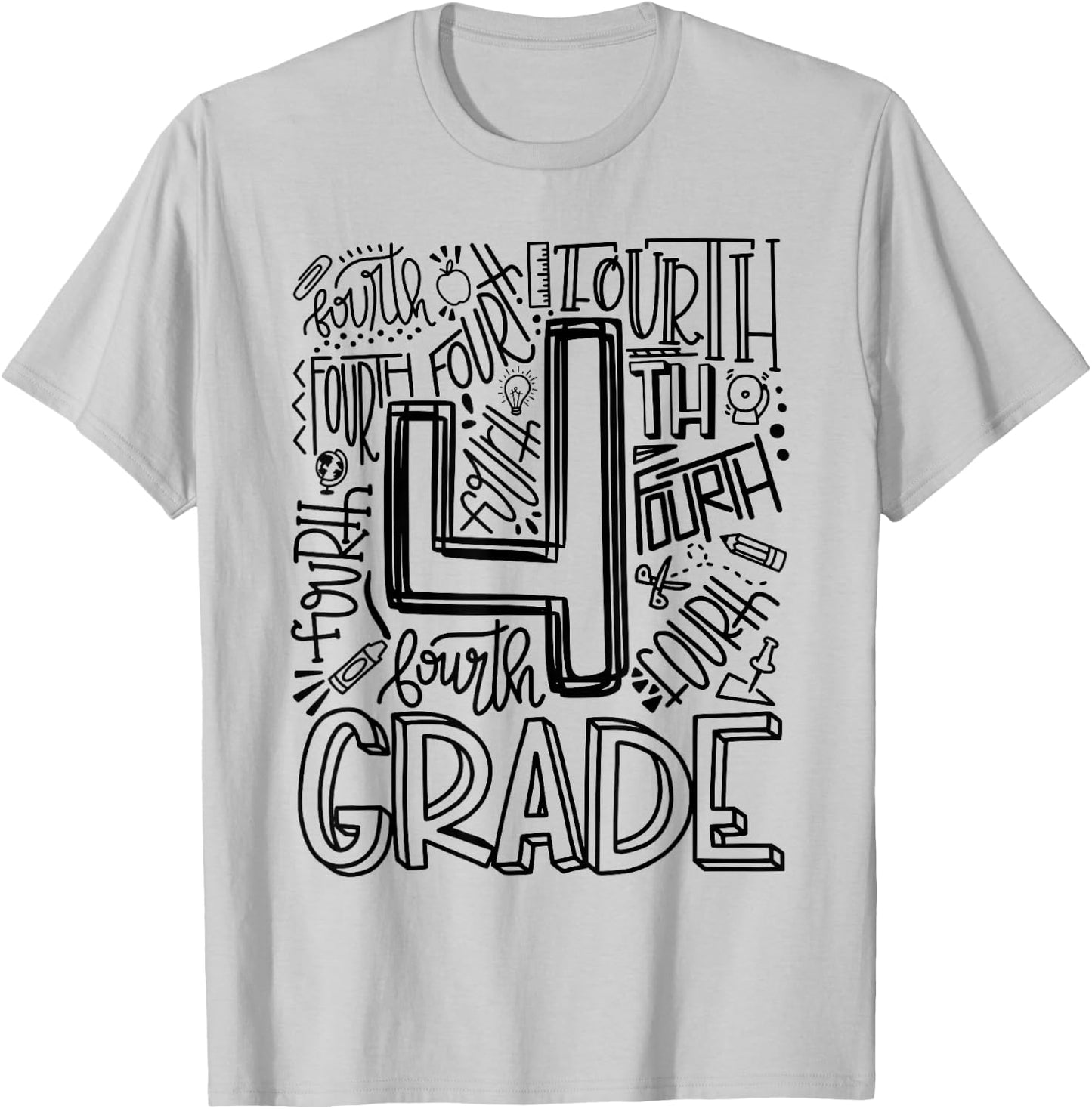 Fourth 4th Grade Typography Back To School T-Shirt - T-Shirt | Ash