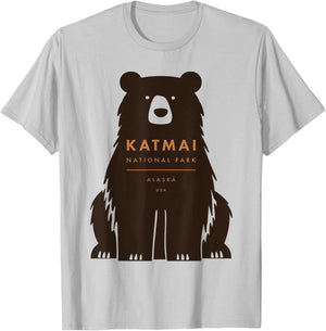 Katmai National Park Alaska Retro Vintage Bear T-Shirt - T-Shirt | Ash