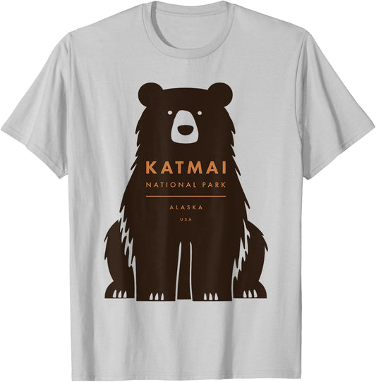 Katmai National Park Alaska Retro Vintage Bear T-Shirt - T-Shirt | Ash