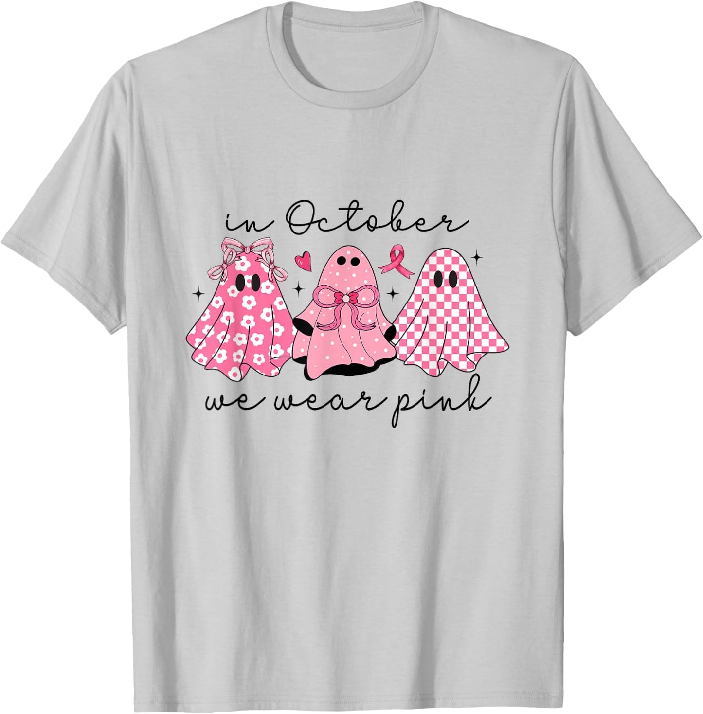 In October We Wear Pink Cute Ghost Women's T-Shirt - T-Shirt | Ash