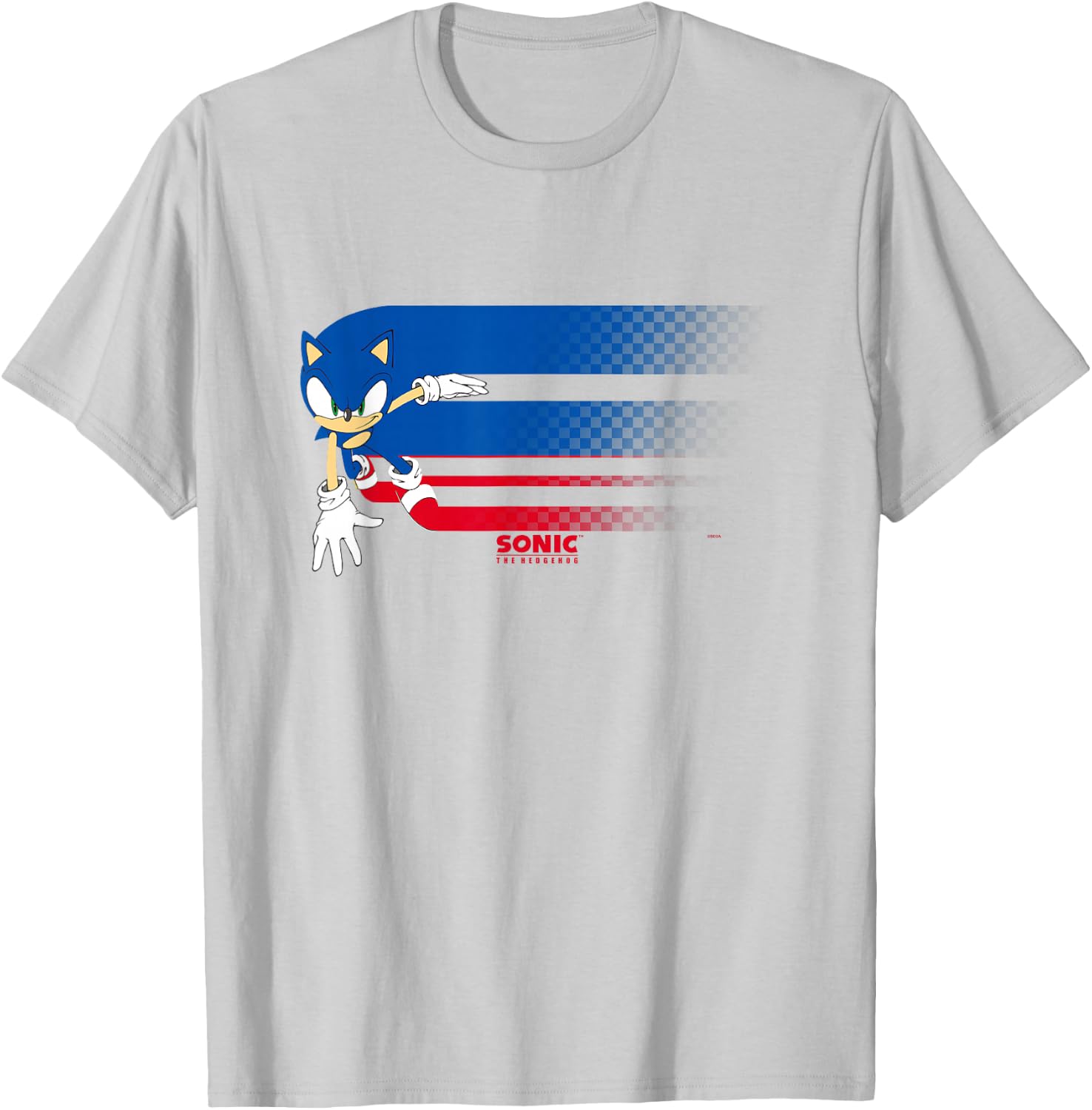 Sonic The Hedgehog Americana Red White & Blue Blurred Trail T-Shirt - T-Shirt | Ash