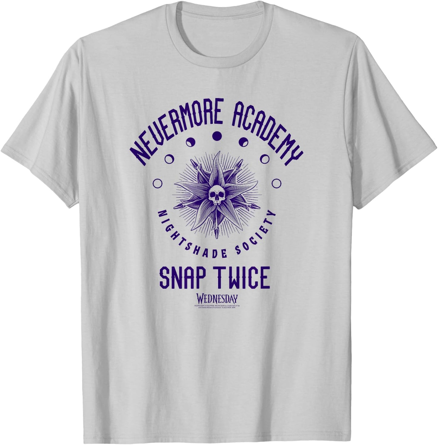 Wednesday Nevermore Academy Snap Twice Celestial Collegiate T-Shirt - T-Shirt | Ash