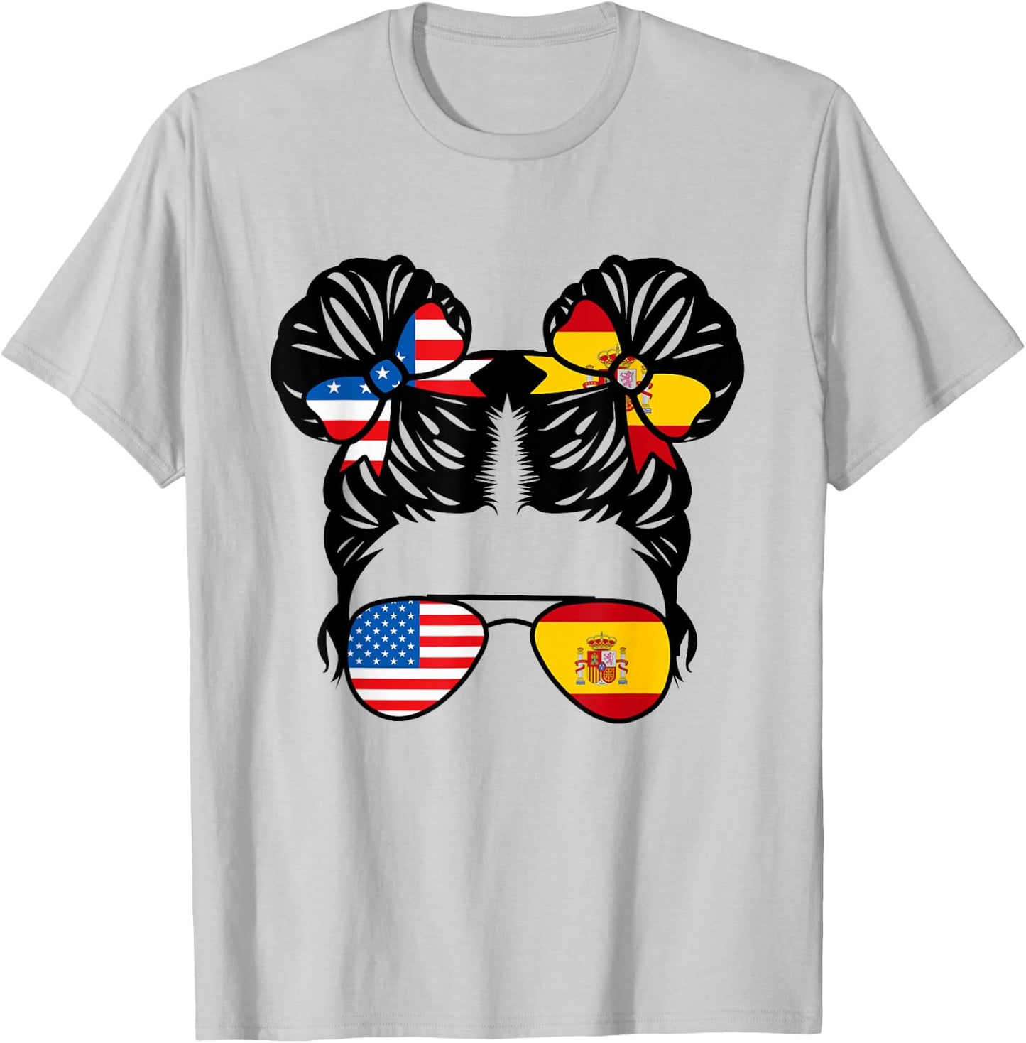 Half American Half Spanish Girl USA Spain Flag Patriot T-Shirt - T-Shirt | Ash
