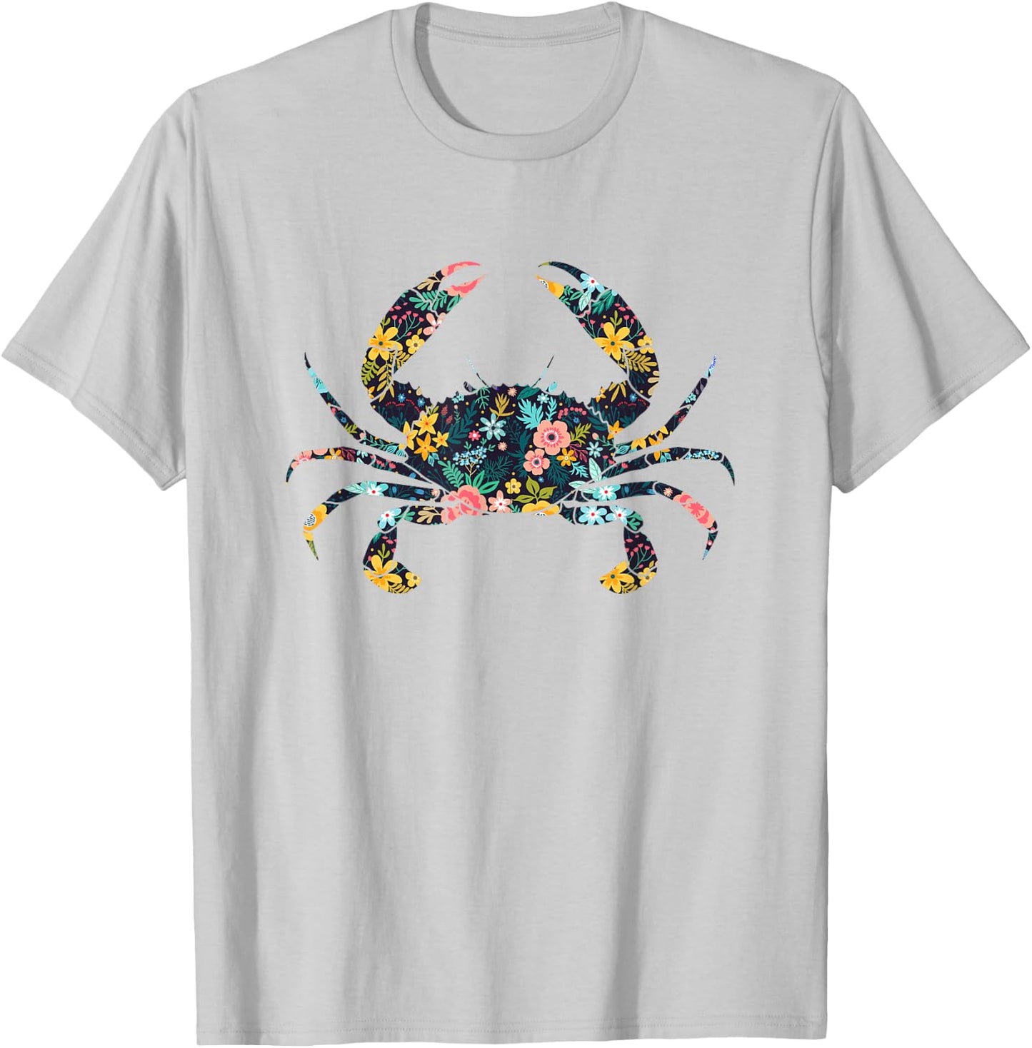 Floral Crab Silhouette Girls Crab T-Shirt - T-Shirt | Ash