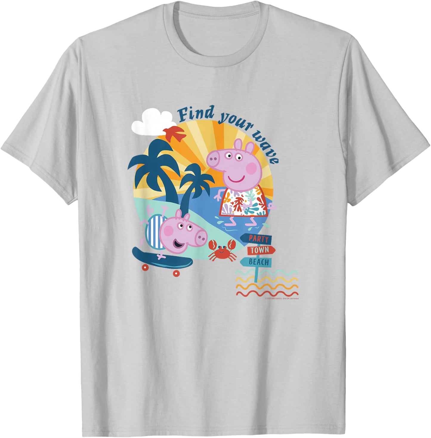 Peppa Pig Find Your Wave Summer Time Fun At The Beach T-Shirt - T-Shirt | Ash