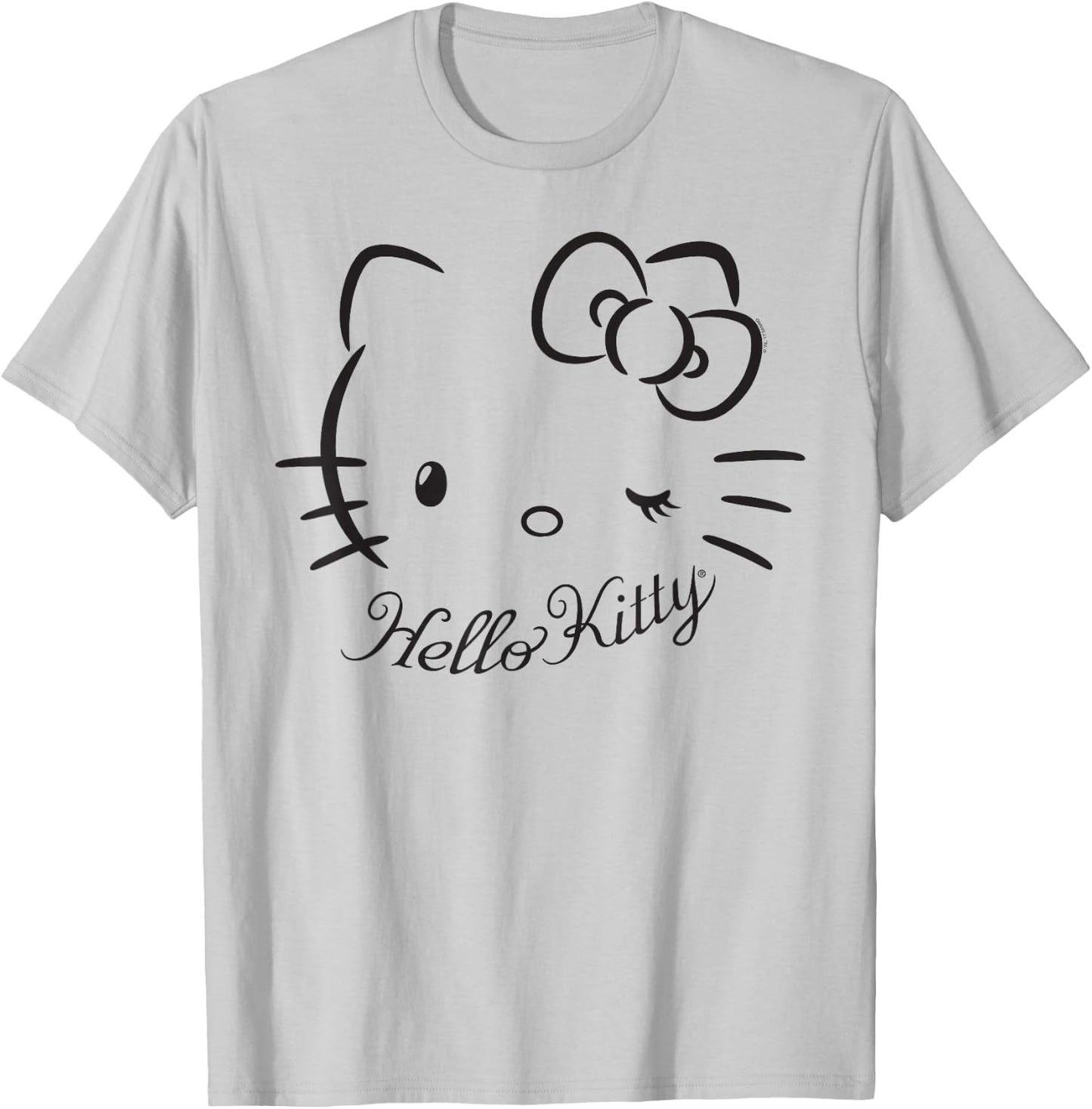 SANRIO Hello Kitty Winking , Women's Casual Classic Cartoon Letter Print , Grey, Small T-Shirt - T-Shirt | Ash