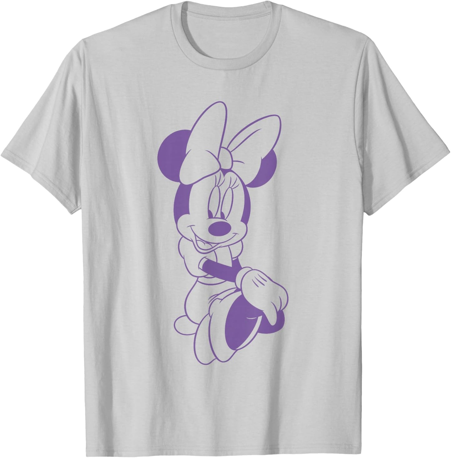 Disney Minnie Mouse Sitting Pose Purple Outline Portrait T-Shirt - T-Shirt | Ash