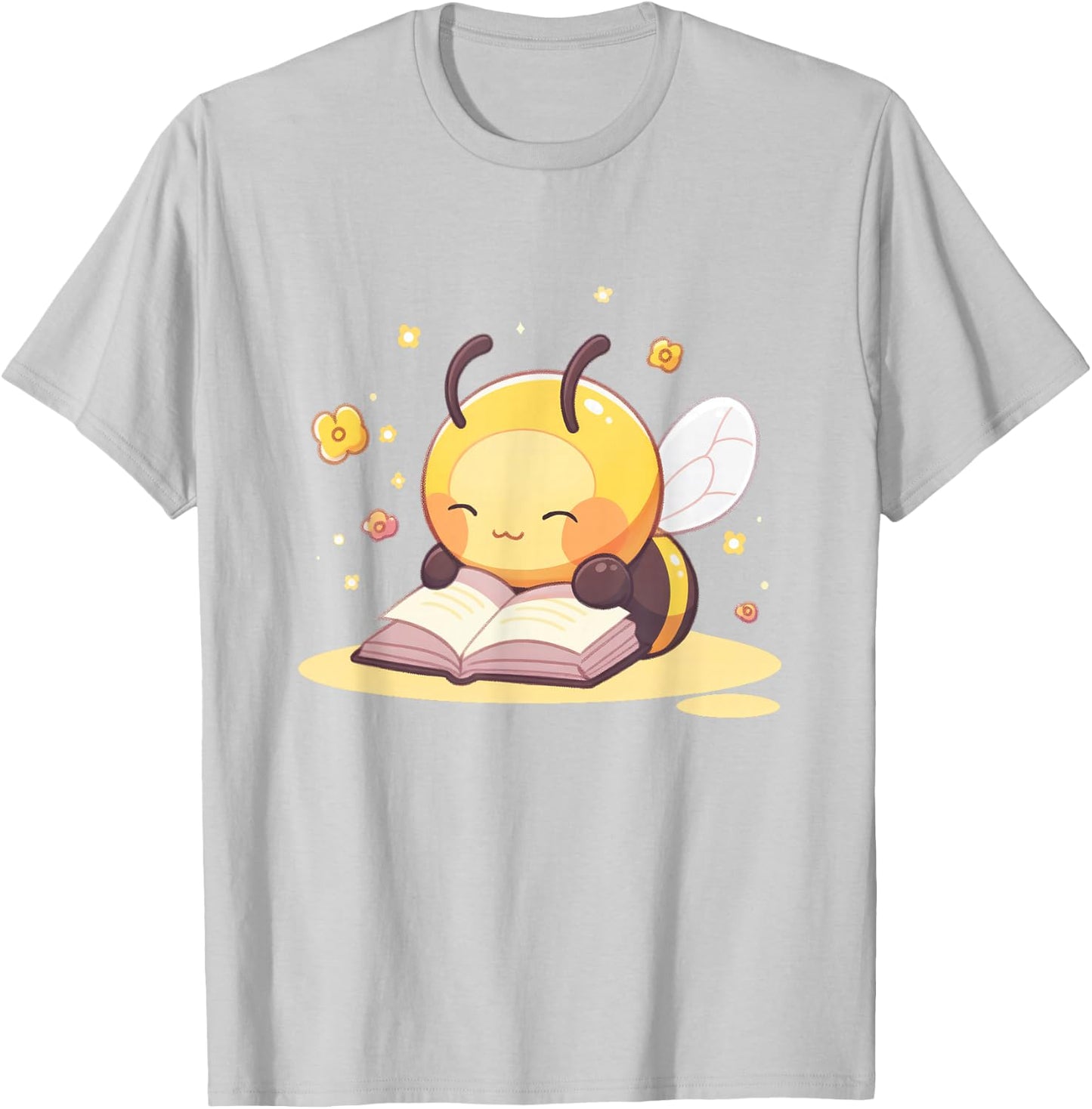 Cute Bee Reading Book Teacher Student Reader Graphic T-Shirt - T-Shirt | Ash