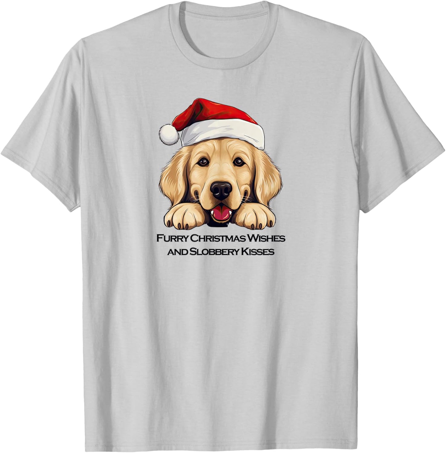 Merry Xmas Golden Retriever Santa "Furry" Christmas Wishes T-Shirt - T-Shirt | Ash