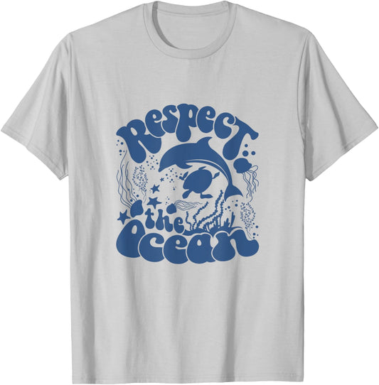 Respect The Ocean Protect The Shark Save Our Oceans T-Shirt - T-Shirt | Ash