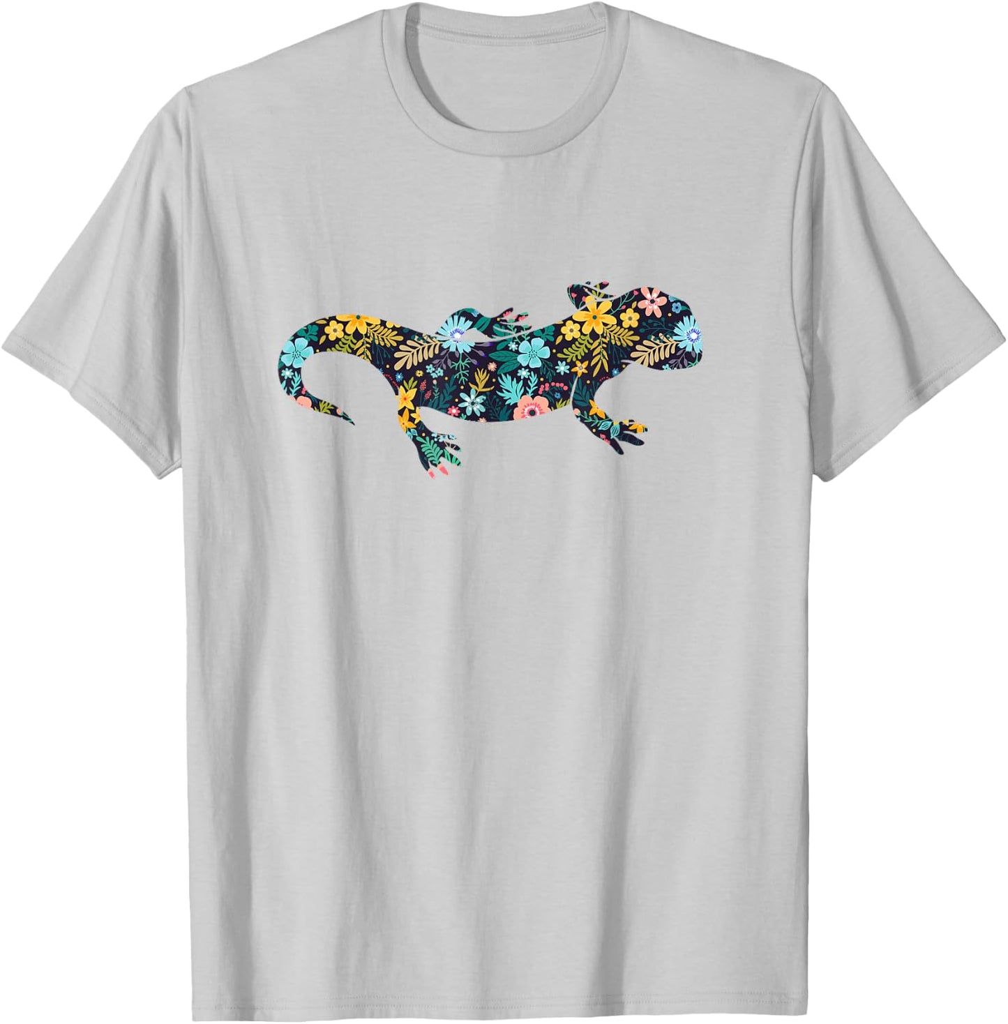 Floral Salamander Silhouette Girls Graphic Lizard T-Shirt - T-Shirt | Ash